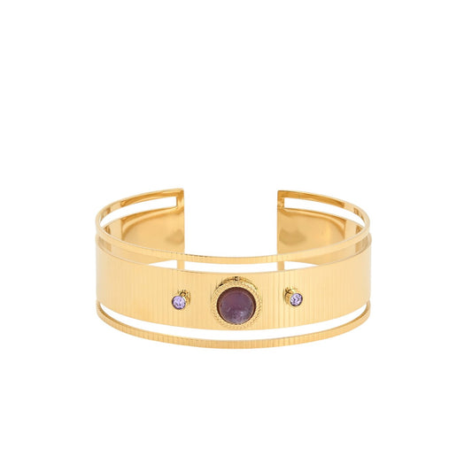 Bracelet rigide acier large avec améthyste