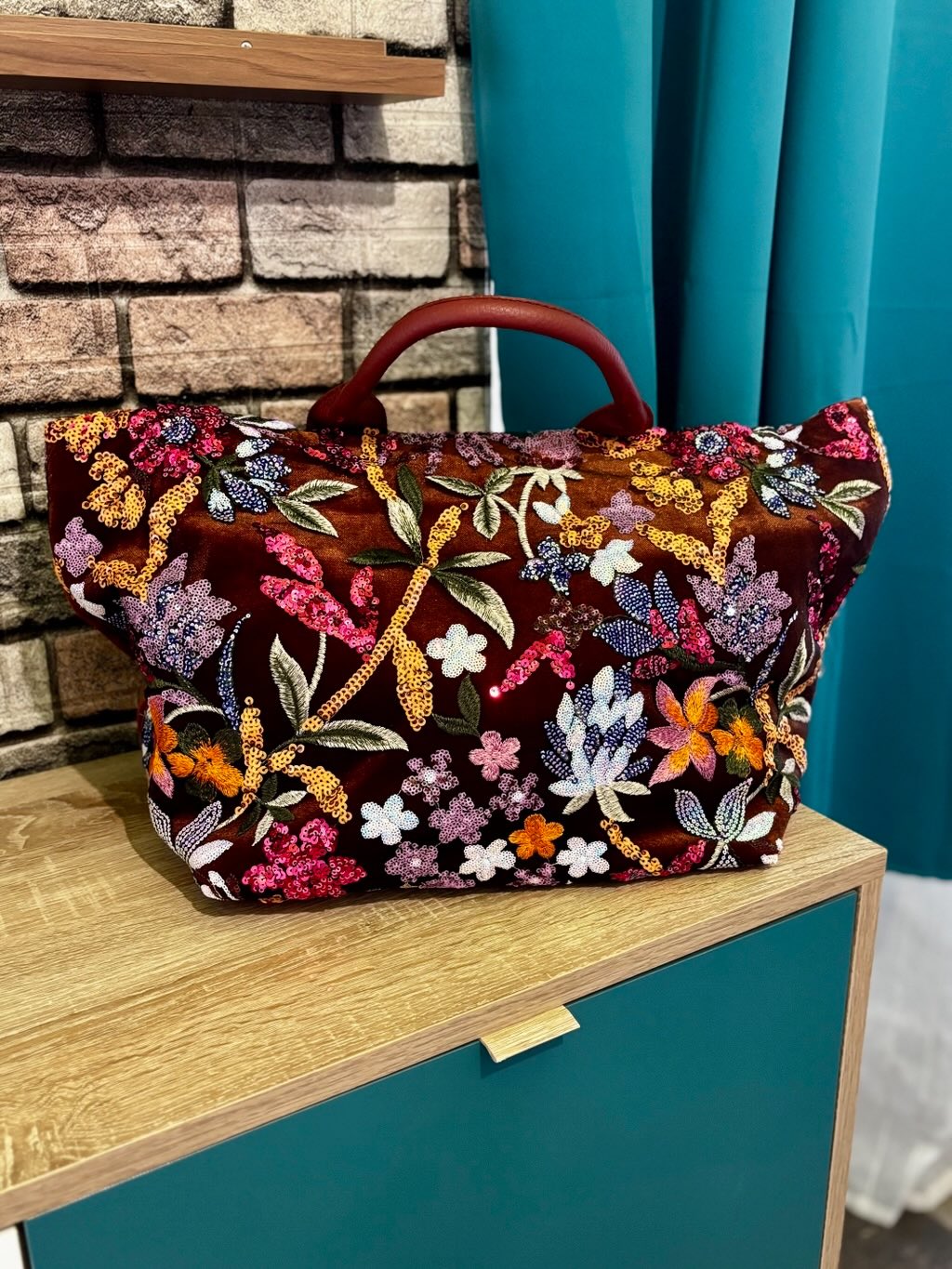 Sac shopper 3 matières bordeaux