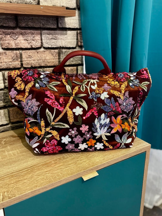 Sac shopper 3 matières bordeaux