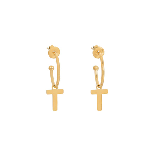 Boucles d’Oreilles Delicate Croix Acier doré