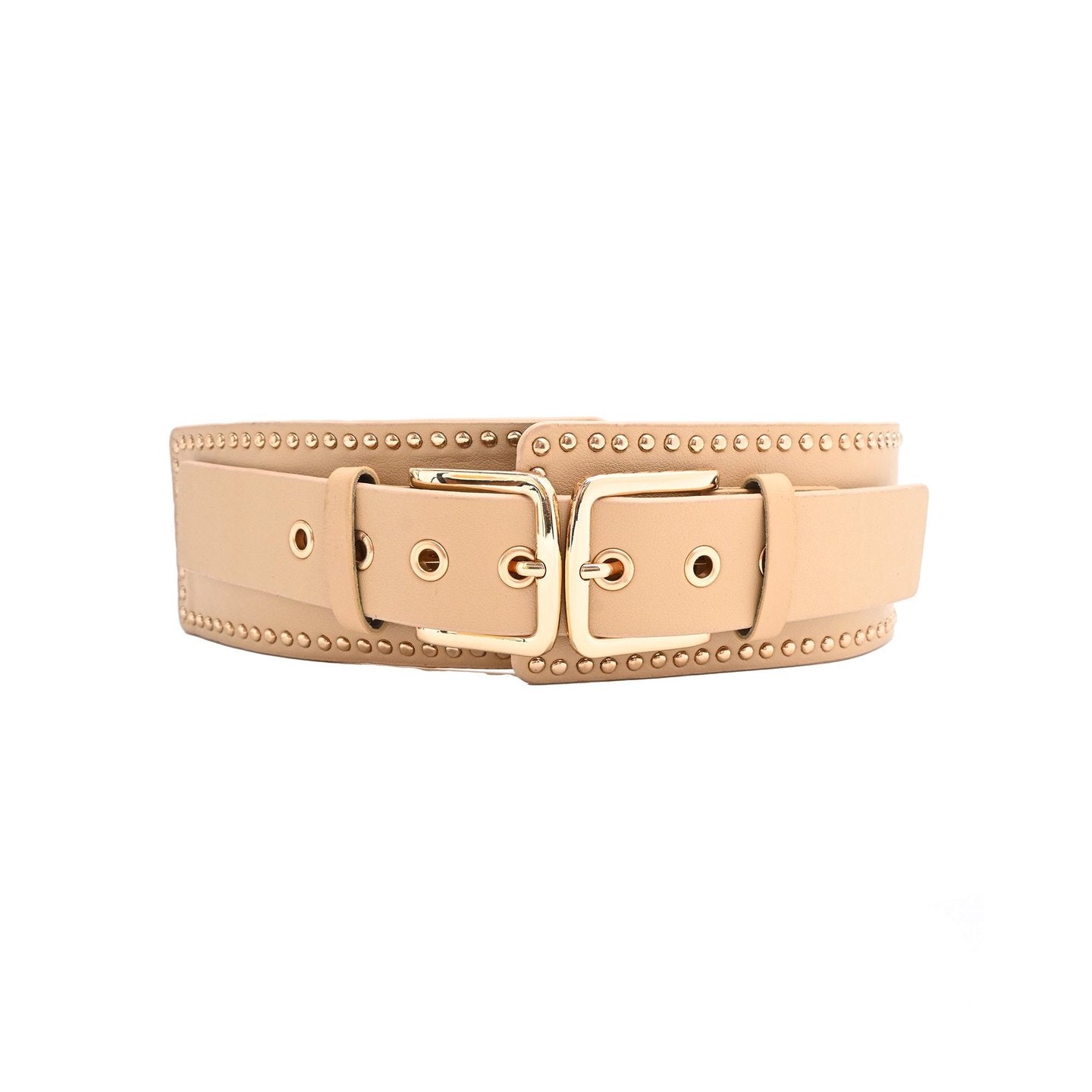 Ceinture large avec boucle double beige