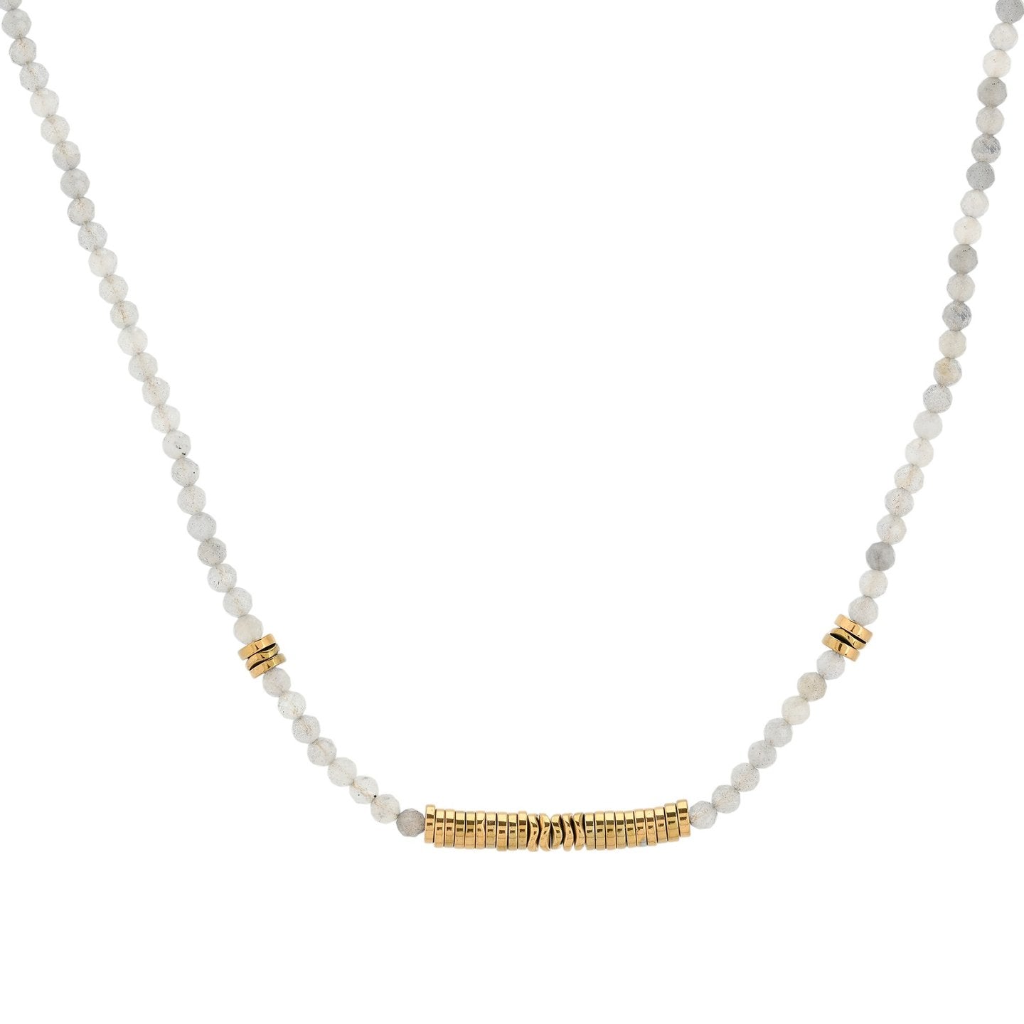 Collier court en acier pierres naturelles Quartz gris