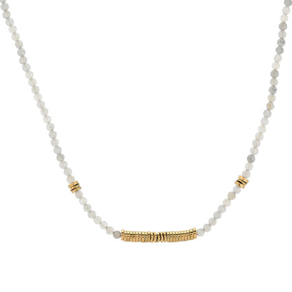 Collier court en acier pierres naturelles Quartz gris