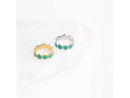 Bague réglable acier rond vert argenté