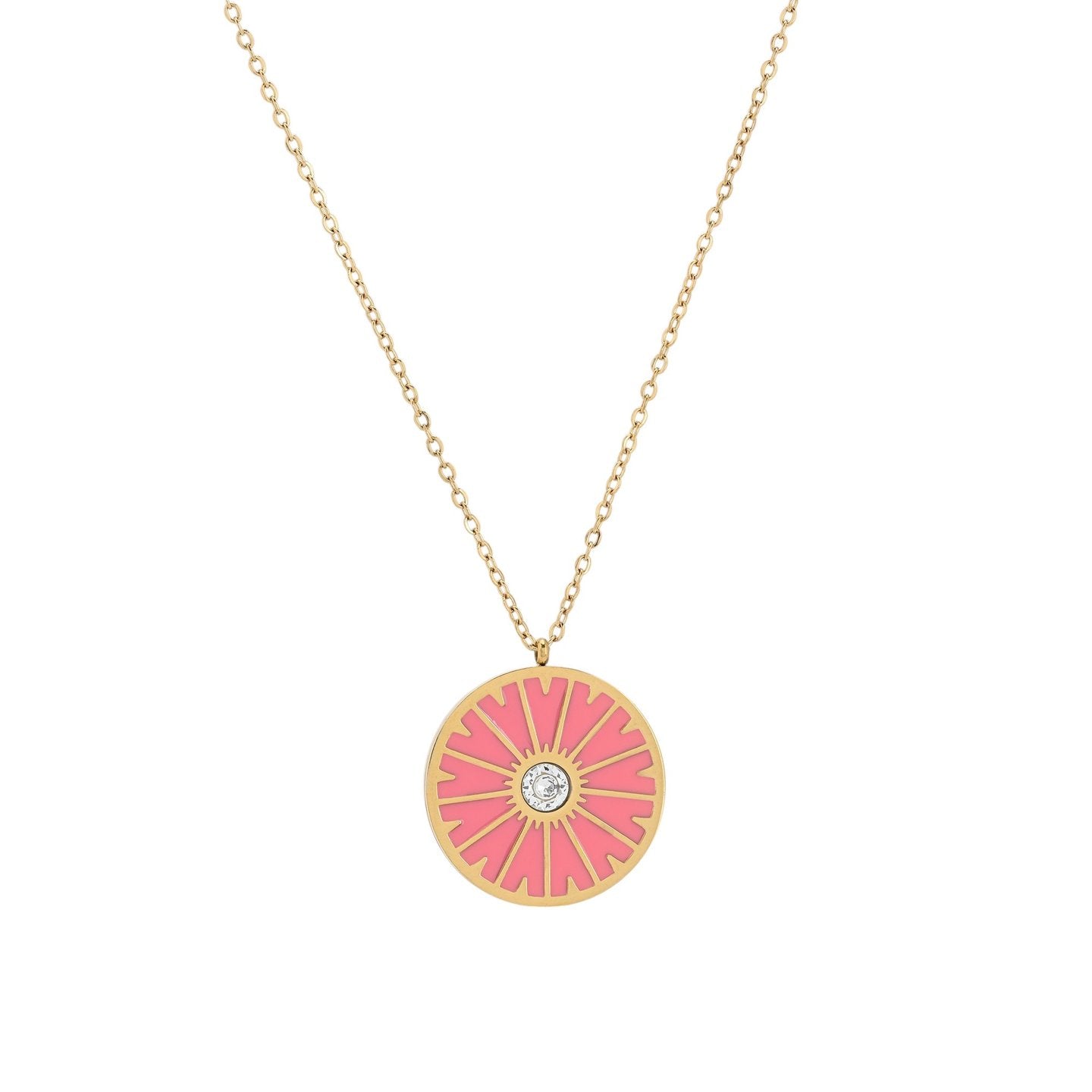 Collier en acier roue rose Doré