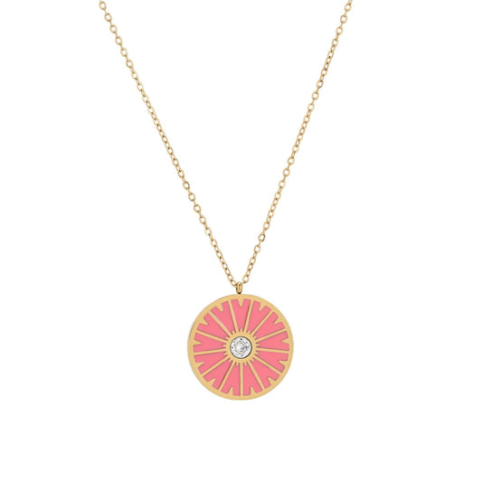 Collier en acier roue rose Doré